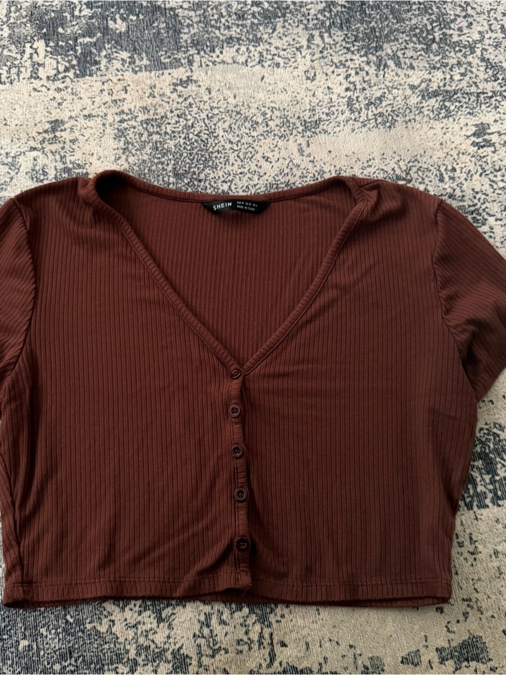 SHEIN Brown Ribbed Button-Front Crop Top